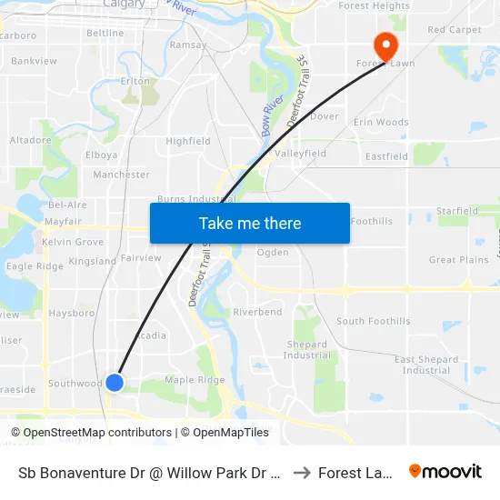 Sb Bonaventure Dr @ Willow Park Dr SE to Forest Lawn map