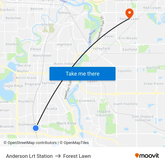 Anderson Lrt Station to Forest Lawn map