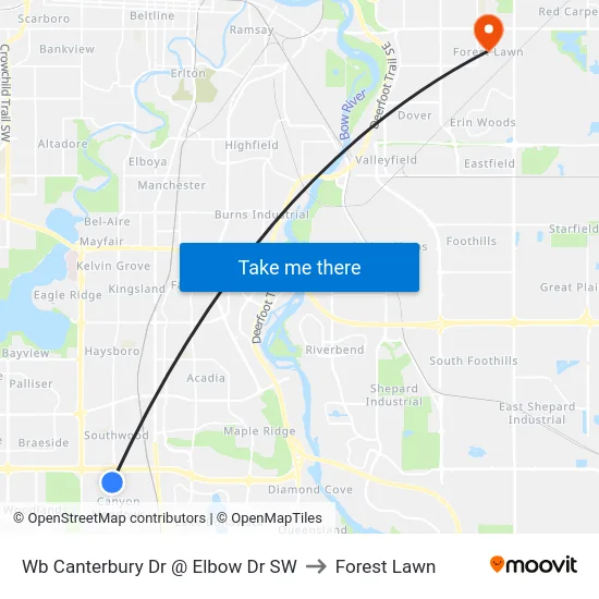 Wb Canterbury Dr @ Elbow Dr SW to Forest Lawn map