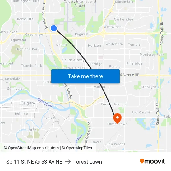Sb 11 St NE @ 53 Av NE to Forest Lawn map