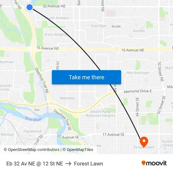 Eb 32 Av NE @ 12 St NE to Forest Lawn map