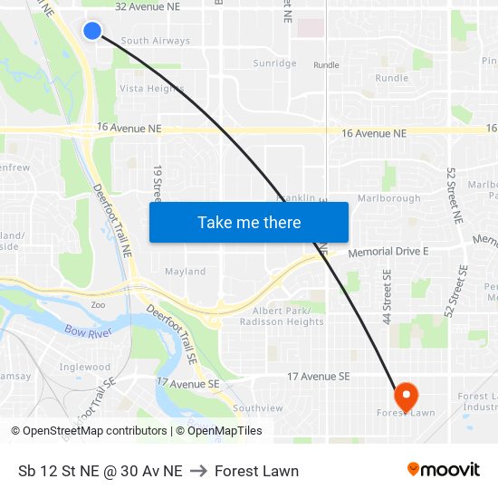 Sb 12 St NE @ 30 Av NE to Forest Lawn map