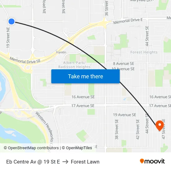 Eb Centre Av @ 19 St E to Forest Lawn map