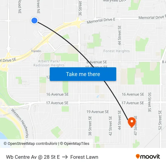Wb Centre Av @ 28 St E to Forest Lawn map