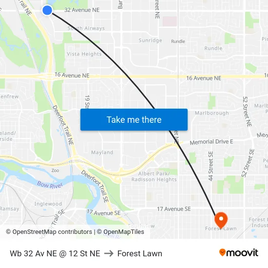 Wb 32 Av NE @ 12 St NE to Forest Lawn map