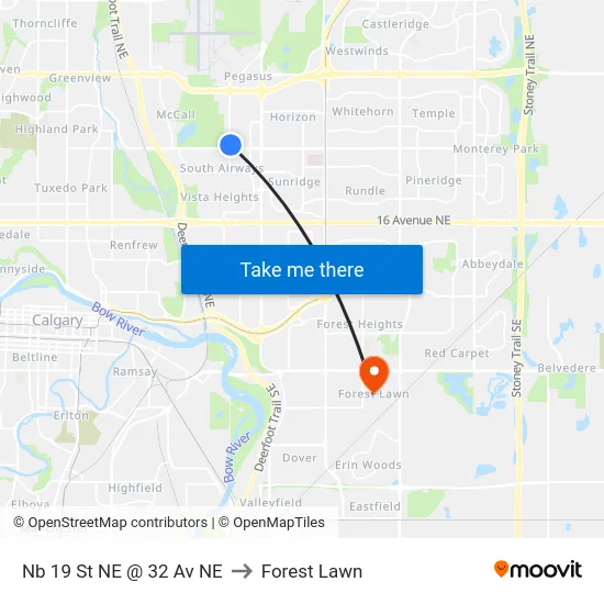Nb 19 St NE @ 32 Av NE to Forest Lawn map