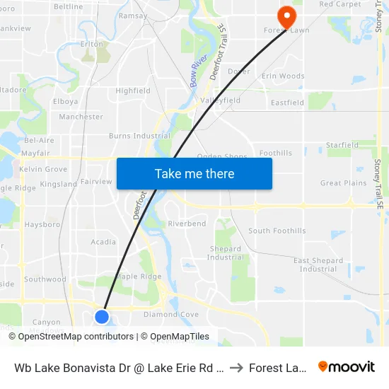 Wb Lake Bonavista Dr @ Lake Erie Rd SE to Forest Lawn map