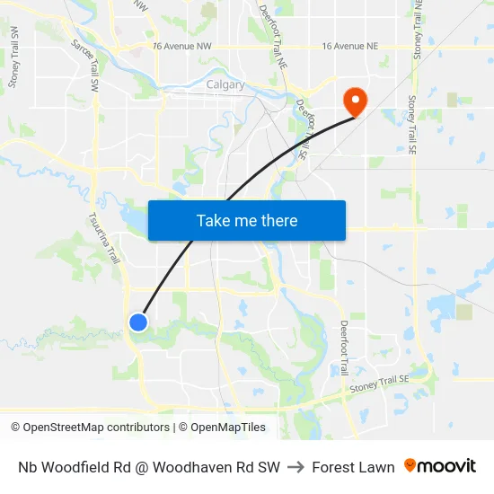 Nb Woodfield Rd @ Woodhaven Rd SW to Forest Lawn map