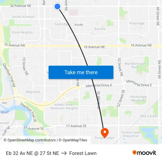 Eb 32 Av NE @ 27 St NE to Forest Lawn map
