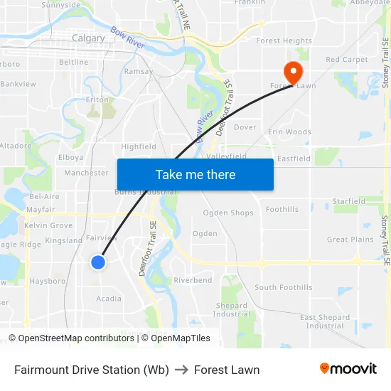 Fairmount Drive Station (Wb) to Forest Lawn map