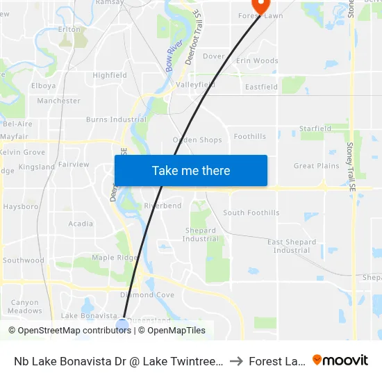 Nb Lake Bonavista Dr @ Lake Twintree Dr SE to Forest Lawn map