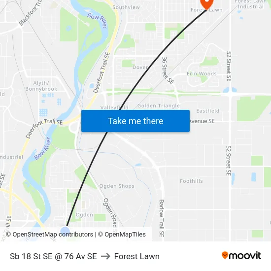 Sb 18 St SE @ 76 Av SE to Forest Lawn map