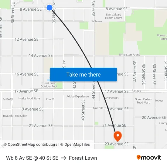 Wb 8 Av SE @ 40 St SE to Forest Lawn map