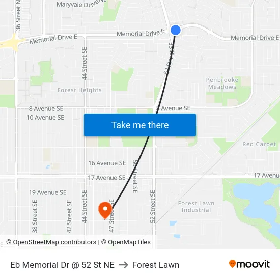 Eb Memorial Dr @ 52 St NE to Forest Lawn map