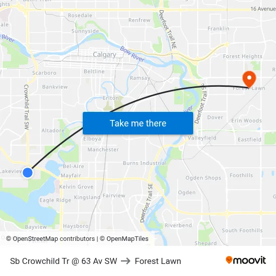 Sb Crowchild Tr @ 63 Av SW to Forest Lawn map