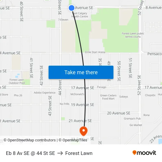 Eb 8 Av SE @ 44 St SE to Forest Lawn map