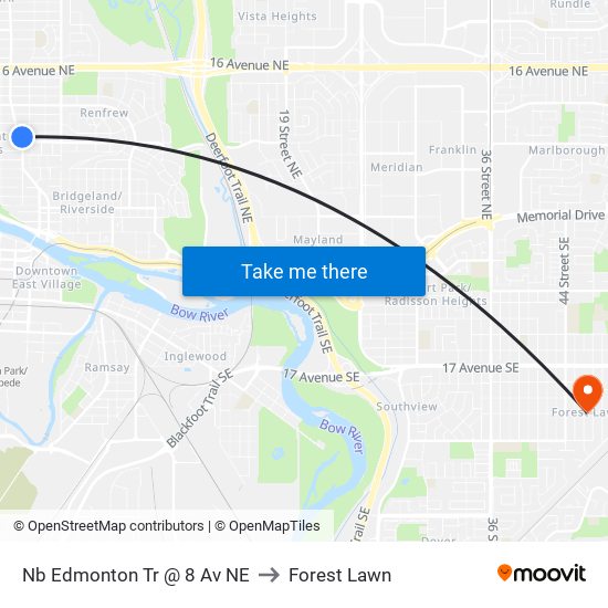 Nb Edmonton Tr @ 8 Av NE to Forest Lawn map