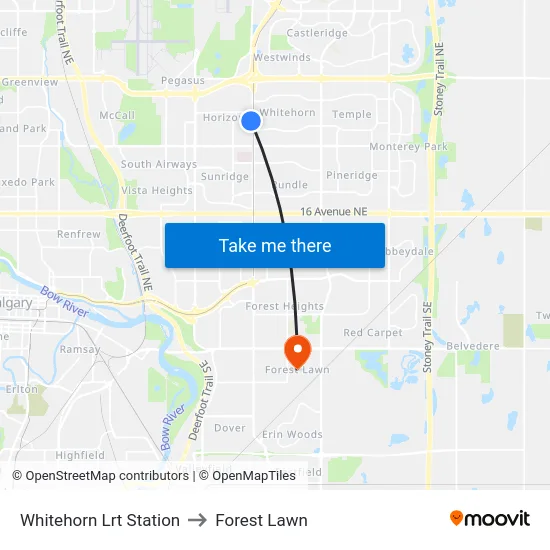 Whitehorn Lrt Station to Forest Lawn map