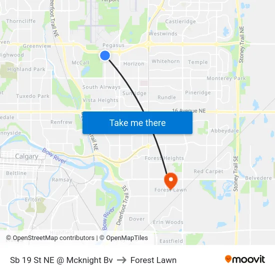 Sb 19 St NE @ Mcknight Bv to Forest Lawn map