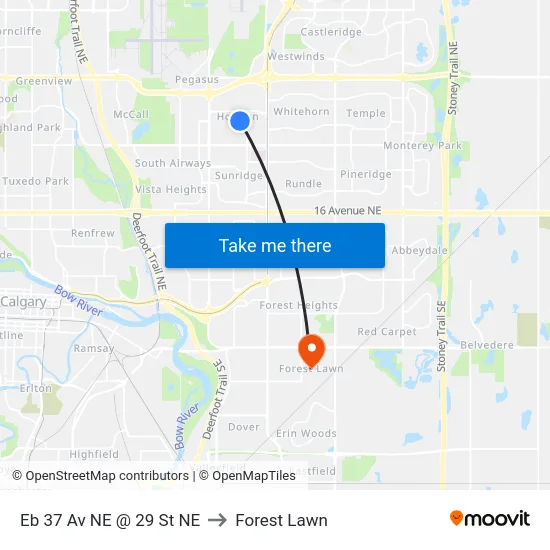Eb 37 Av NE @ 29 St NE to Forest Lawn map