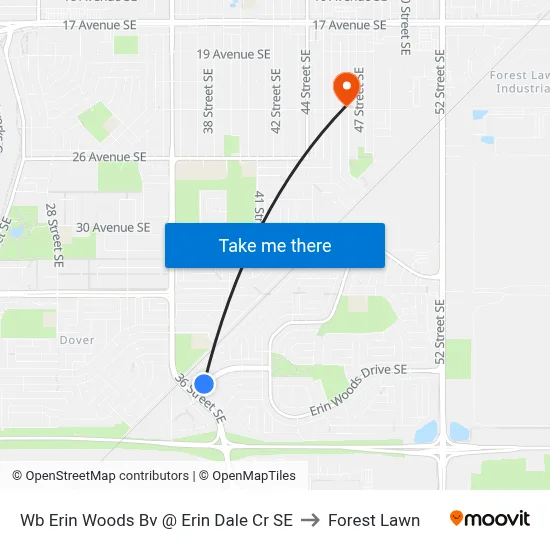 Wb Erin Woods Bv @ Erin Dale Cr SE to Forest Lawn map