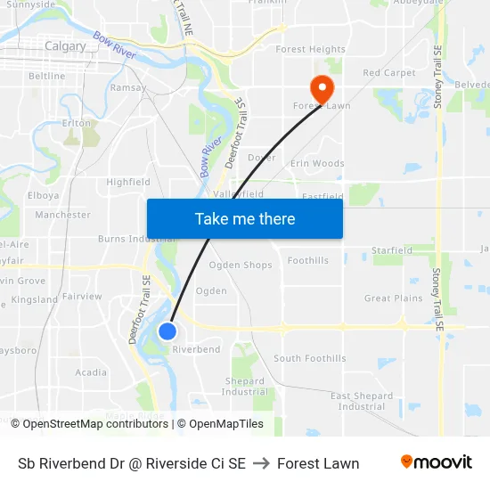 Sb Riverbend Dr @ Riverside Ci SE to Forest Lawn map