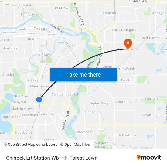 Chinook Lrt Station Wb to Forest Lawn map