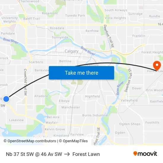 Nb 37 St SW @ 46 Av SW to Forest Lawn map