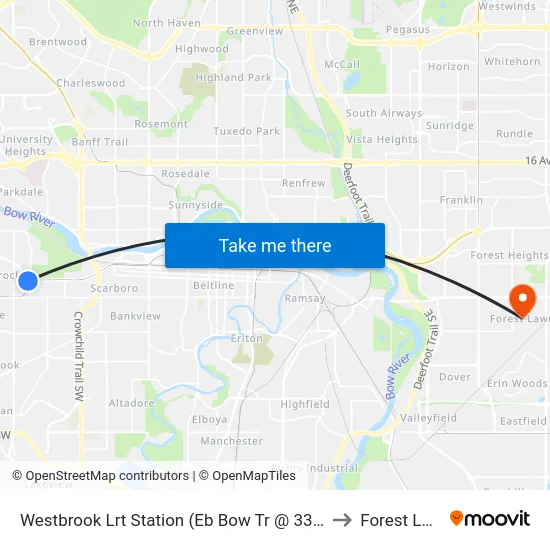 Westbrook Lrt Station (Eb Bow Tr @ 33 St Sw) to Forest Lawn map