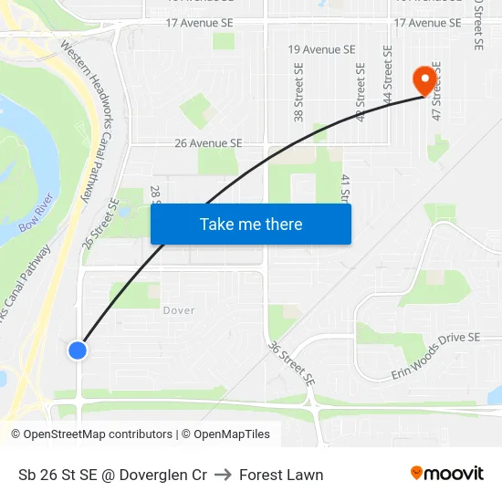 Sb 26 St SE @ Doverglen Cr to Forest Lawn map