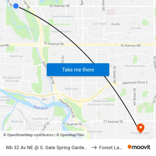 Wb 32 Av NE @ S. Gate Spring Gardens to Forest Lawn map