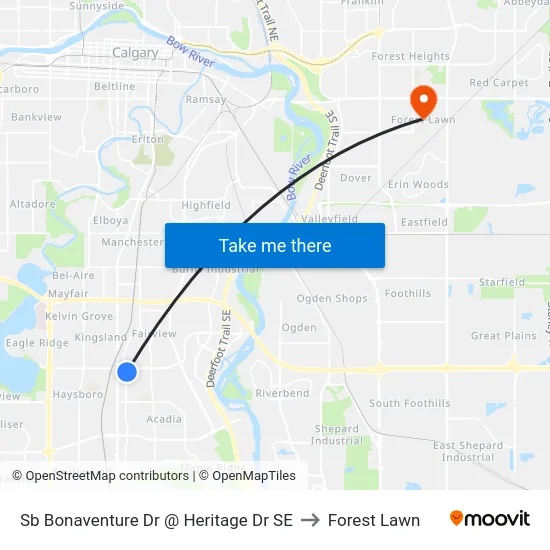 Sb Bonaventure Dr @ Heritage Dr SE to Forest Lawn map