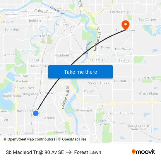 Sb Macleod Tr @ 90 Av SE to Forest Lawn map