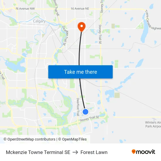 Mckenzie Towne Terminal SE to Forest Lawn map