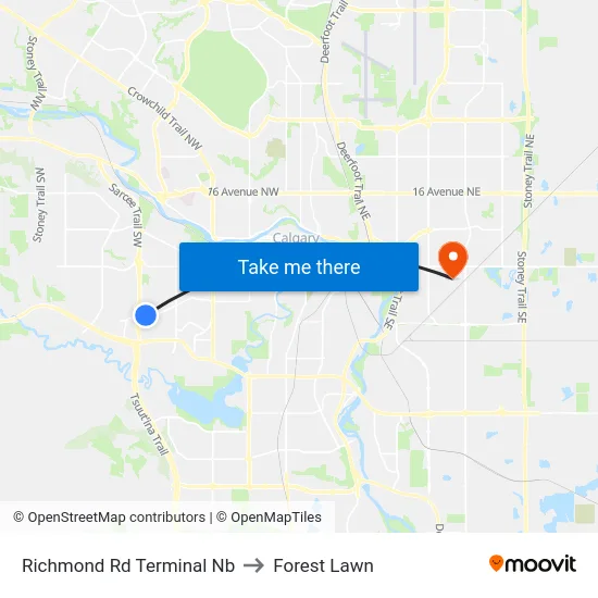 Richmond Rd Terminal Nb to Forest Lawn map