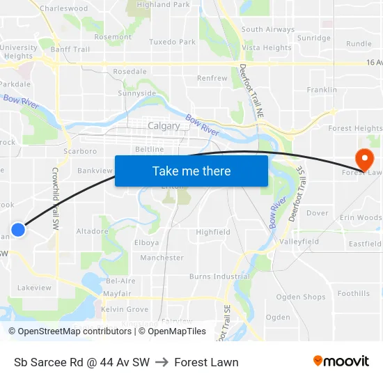 Sb Sarcee Rd @ 44 Av SW to Forest Lawn map