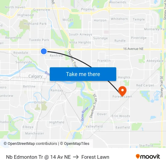 Nb Edmonton Tr @ 14 Av NE to Forest Lawn map