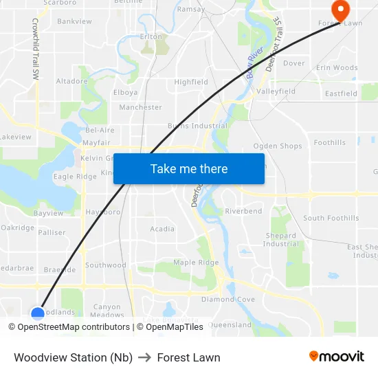 Woodview Station (Nb) to Forest Lawn map