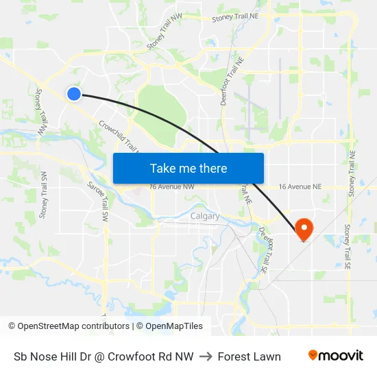 Sb Nose Hill Dr @ Crowfoot Rd NW to Forest Lawn map