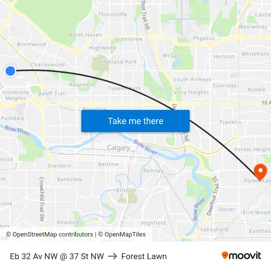 Eb 32 Av NW @ 37 St NW to Forest Lawn map