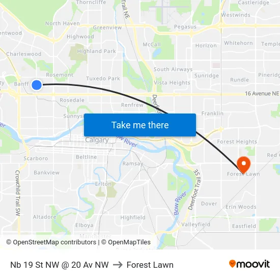 Nb 19 St NW @ 20 Av NW to Forest Lawn map
