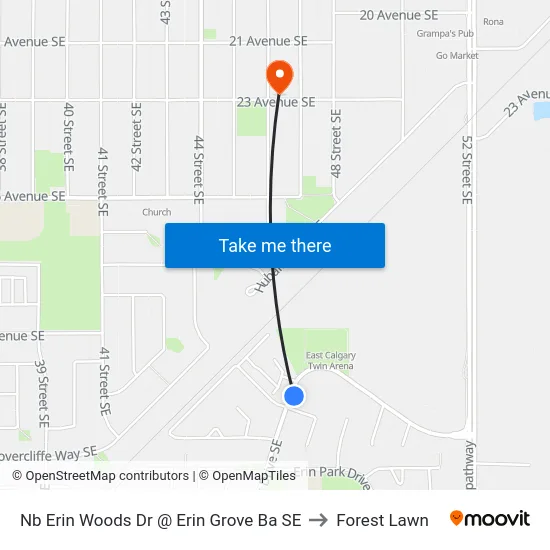 Nb Erin Woods Dr @ Erin Grove Ba SE to Forest Lawn map