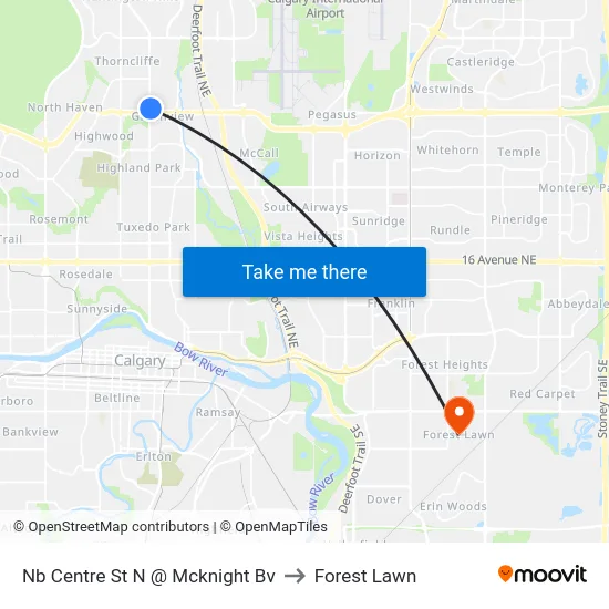 Nb Centre St N @ Mcknight Bv to Forest Lawn map