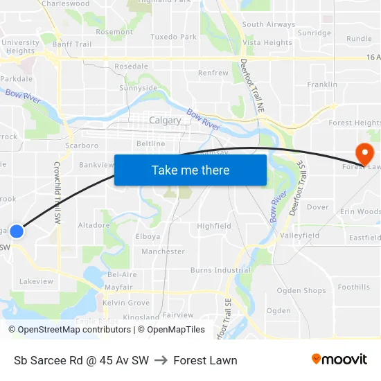 Sb Sarcee Rd @ 45 Av SW to Forest Lawn map