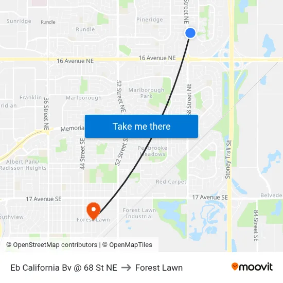 Eb California Bv @ 68 St NE to Forest Lawn map