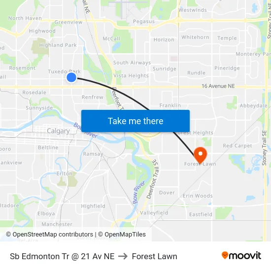 Sb Edmonton Tr @ 21 Av NE to Forest Lawn map