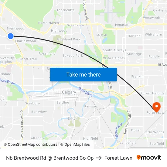 Nb Brentwood Rd @ Brentwood Co-Op to Forest Lawn map