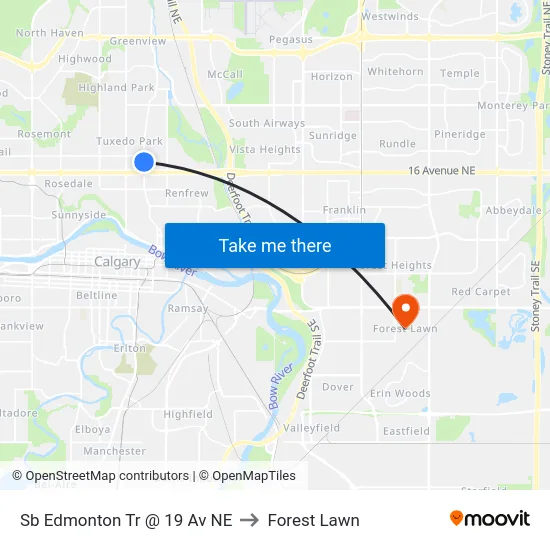 Sb Edmonton Tr @ 19 Av NE to Forest Lawn map