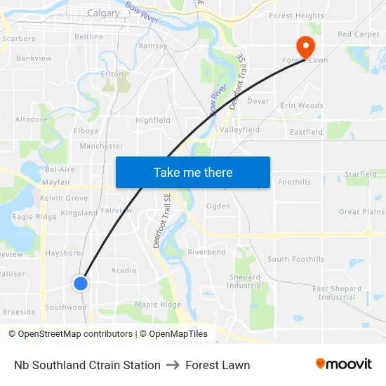 Nb Southland Ctrain Station to Forest Lawn map