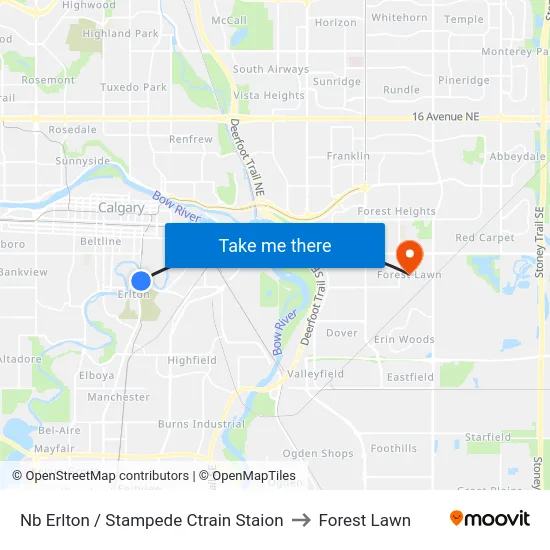 Nb Erlton / Stampede Ctrain Staion to Forest Lawn map